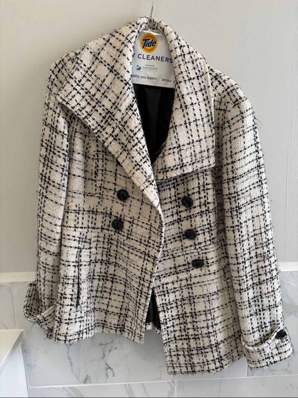 White House Black Market Classic Black & White Plaid Women's Peacoat